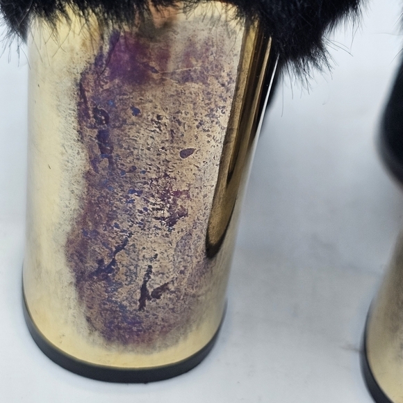 Furla Womens Ankle Bootie Round Toe Zip Side Gold Heels Leather Black Size 35.5 - Picture 7 of 14